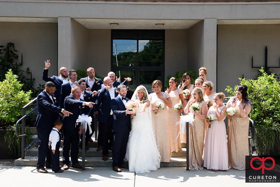 Wedding party in front of the church.