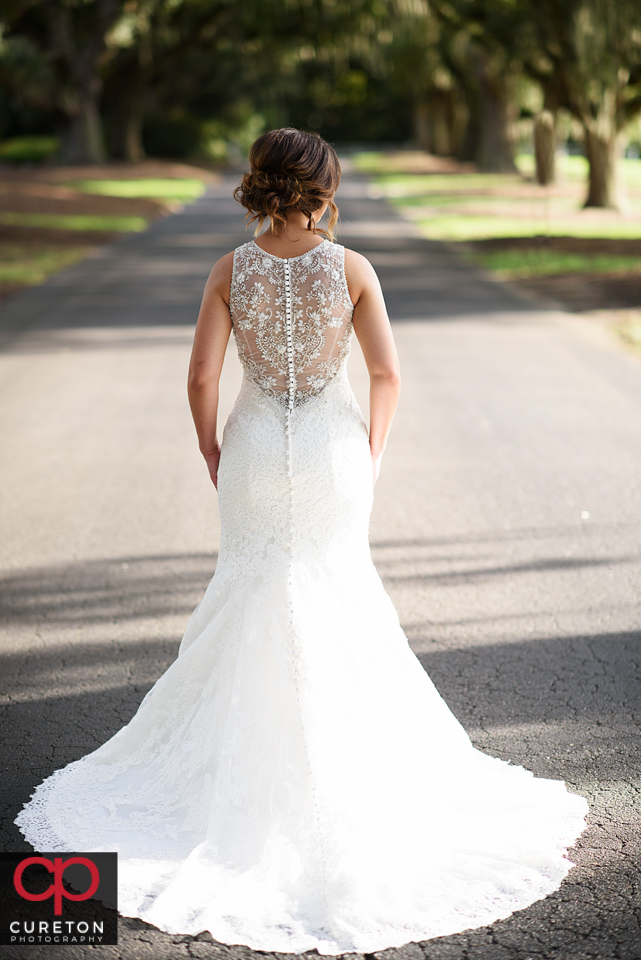 Bride showing the back of her dress.