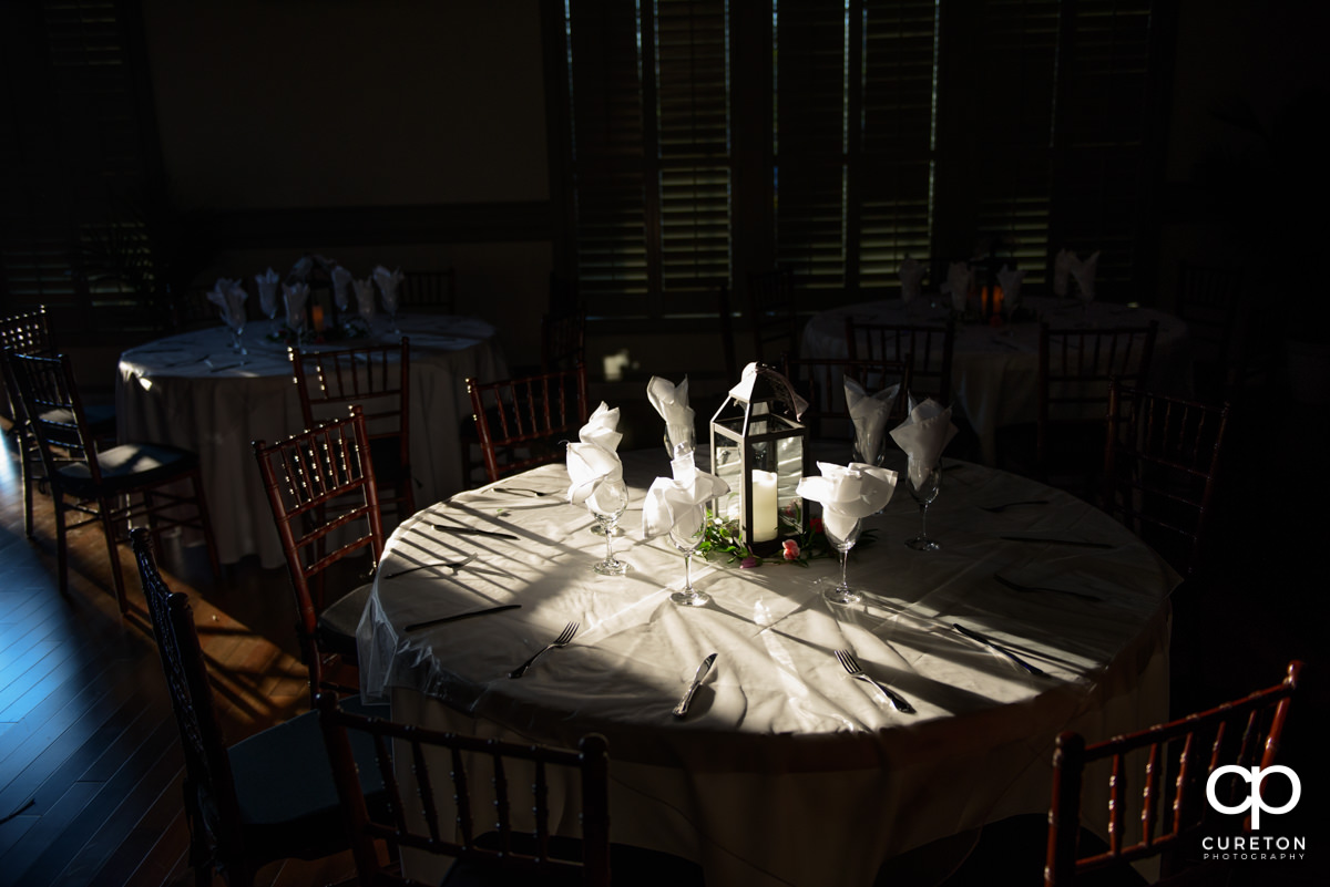 Table setup for a reception at Noah's.