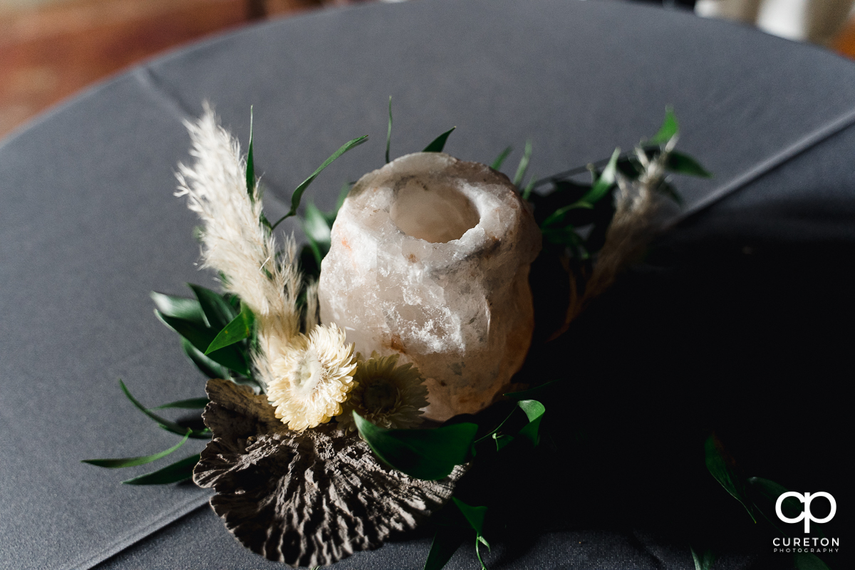 Floral centerpiece at the wedding reception.