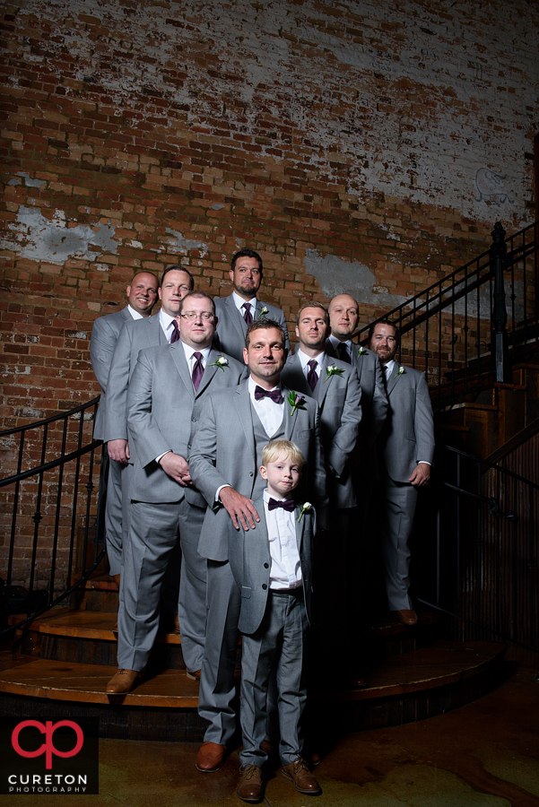 Groomsmen on the steps.