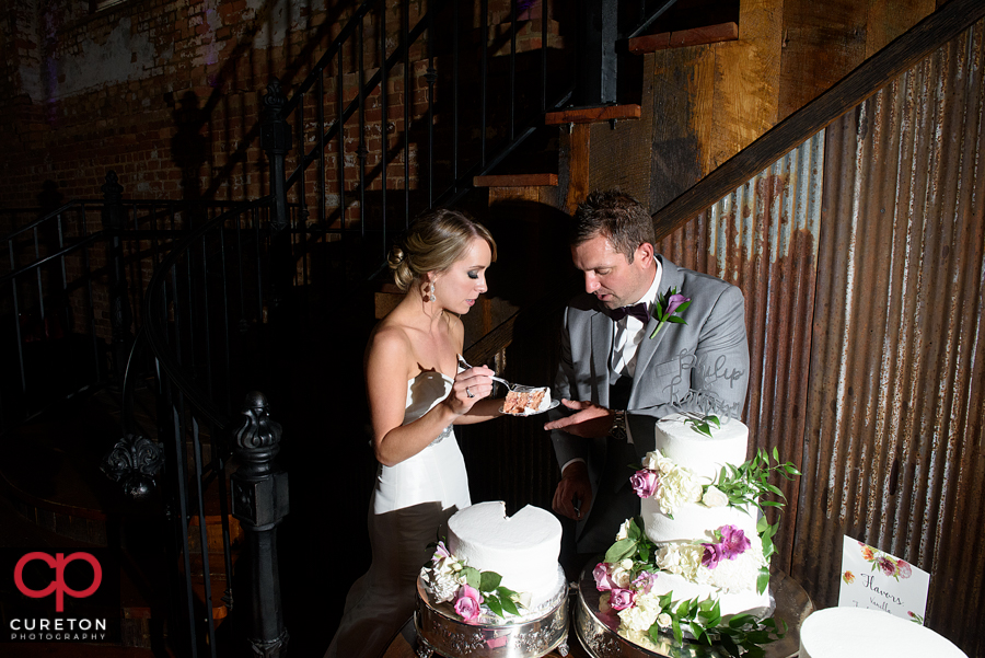 Bride and Groom cutting the cake.