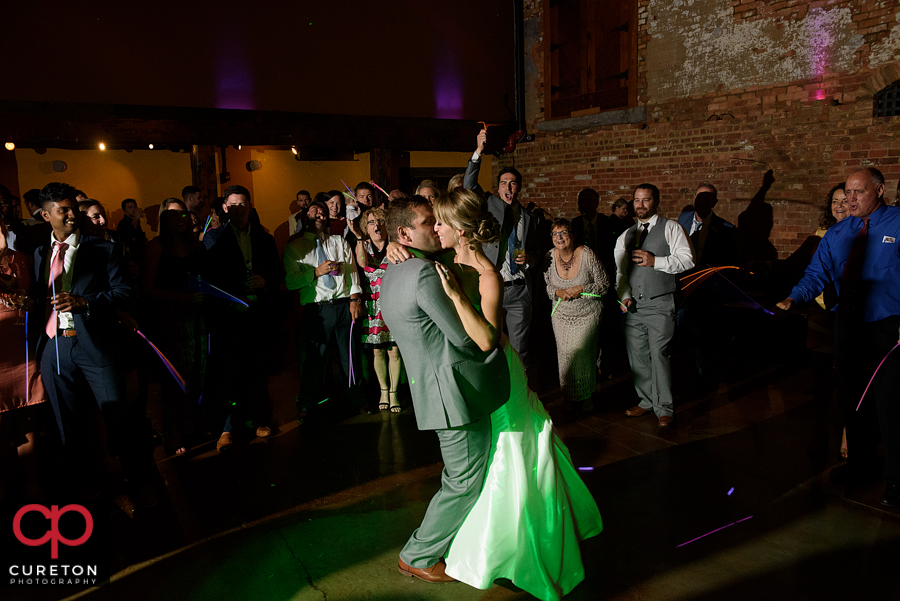 Wedding guests dancing to the sounds of Uptown Entertainment.