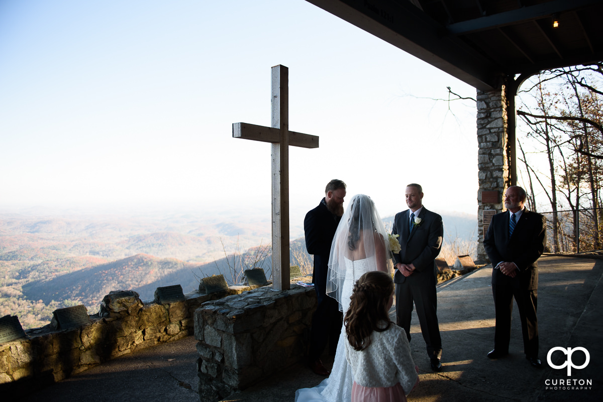 Late fall wedding ceremony in the mountains.