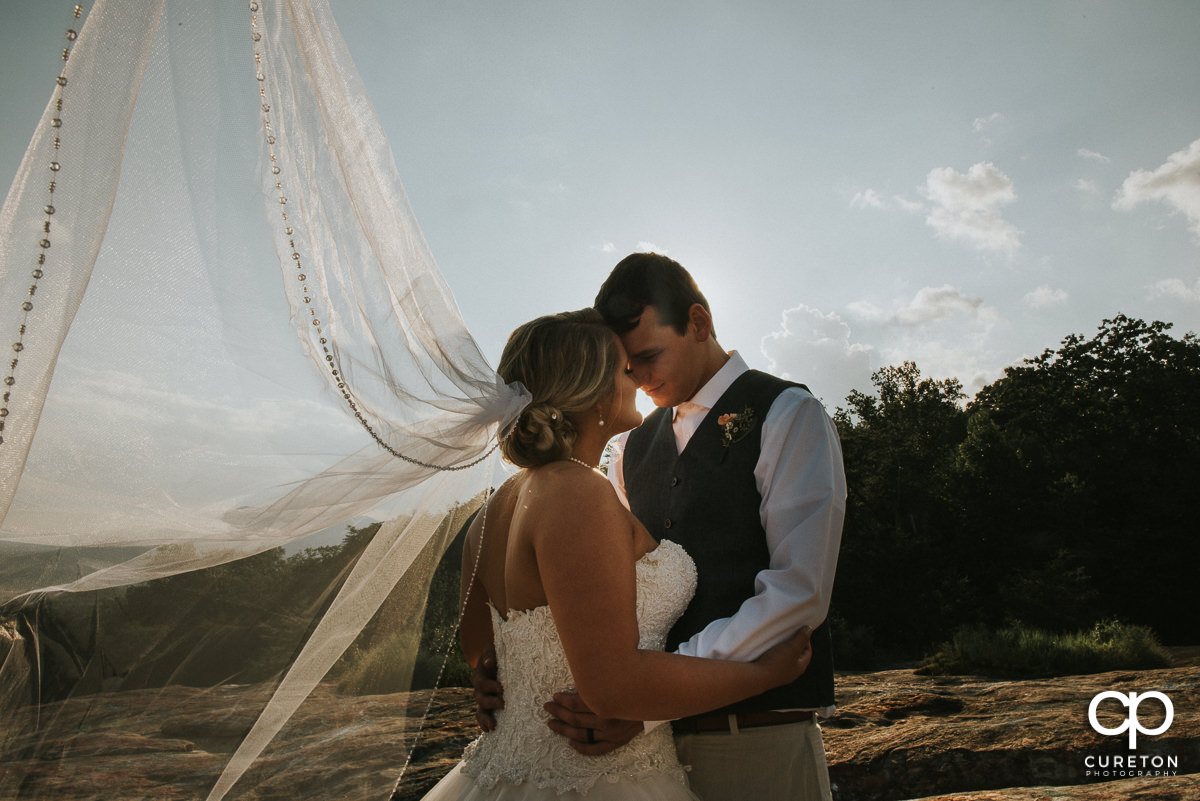 Bride's veil blowing in the wind on Bald Rock.