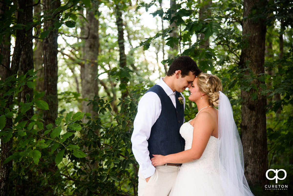Bride and groom sharing a first look before their wedding at Pretty Place.