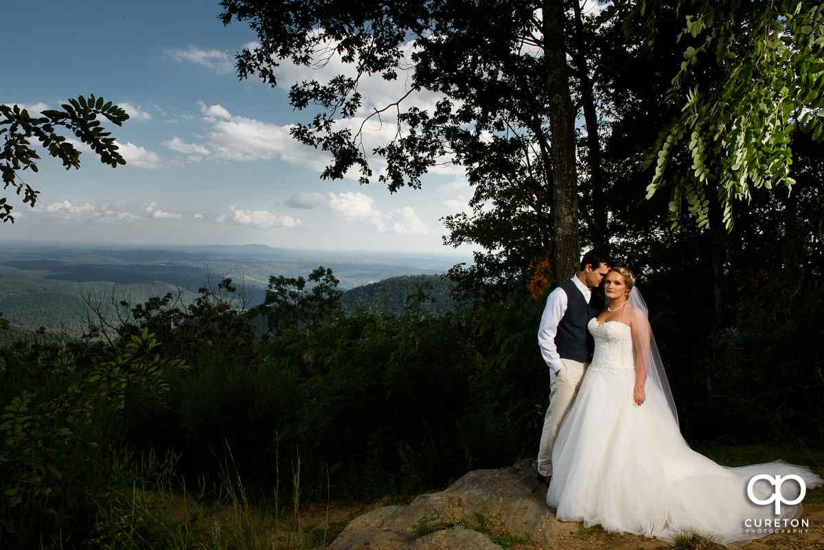 Bride and groom with the South Carolina mountains as a backdrop.