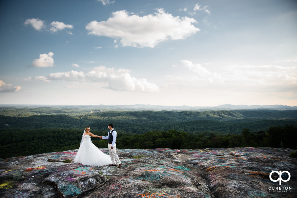 Bride and groom after their South Carolina mountain wedding.