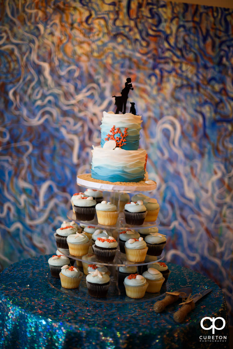 Beach themed wedding cake.