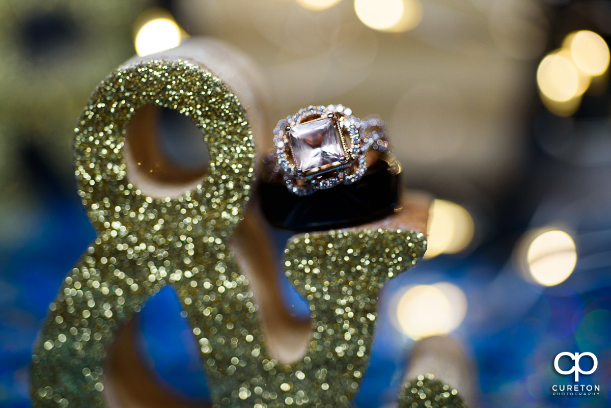 Closeup of the wedding ring.