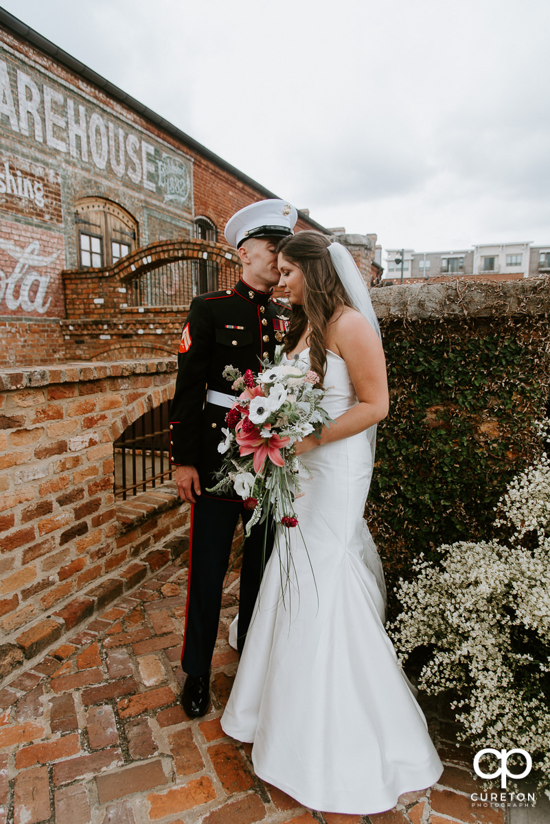 Bride and groom outside the Old Cigar Warehouse.