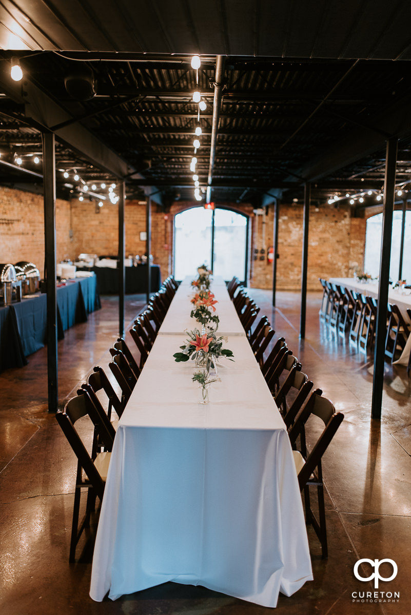 Tables in the cellar of The Old Cigar Warehouse in downtown Greenville,SC.