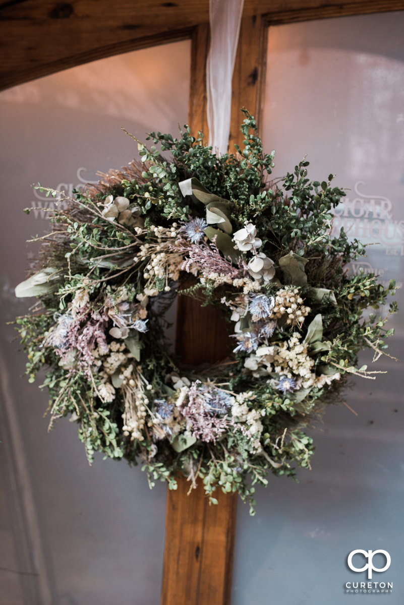 Wreath on the venue door.