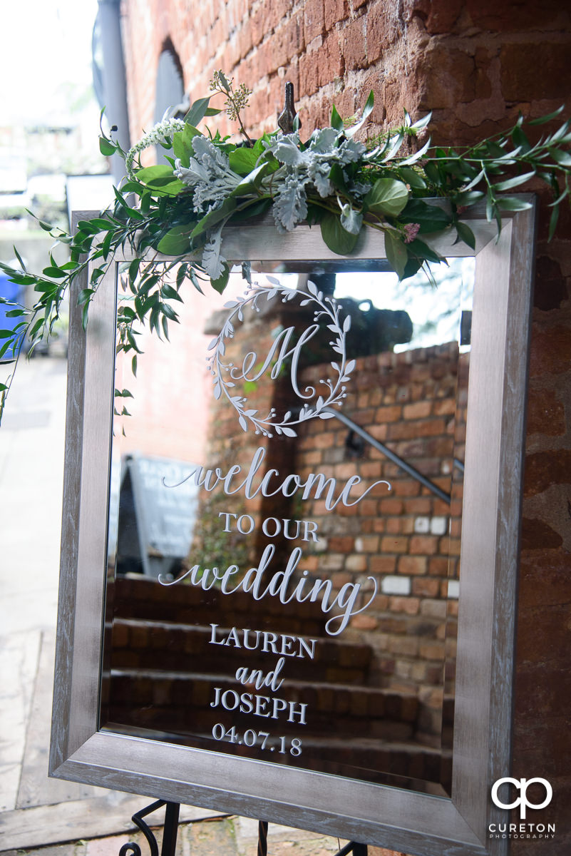 Custom mirrored wedding sign.