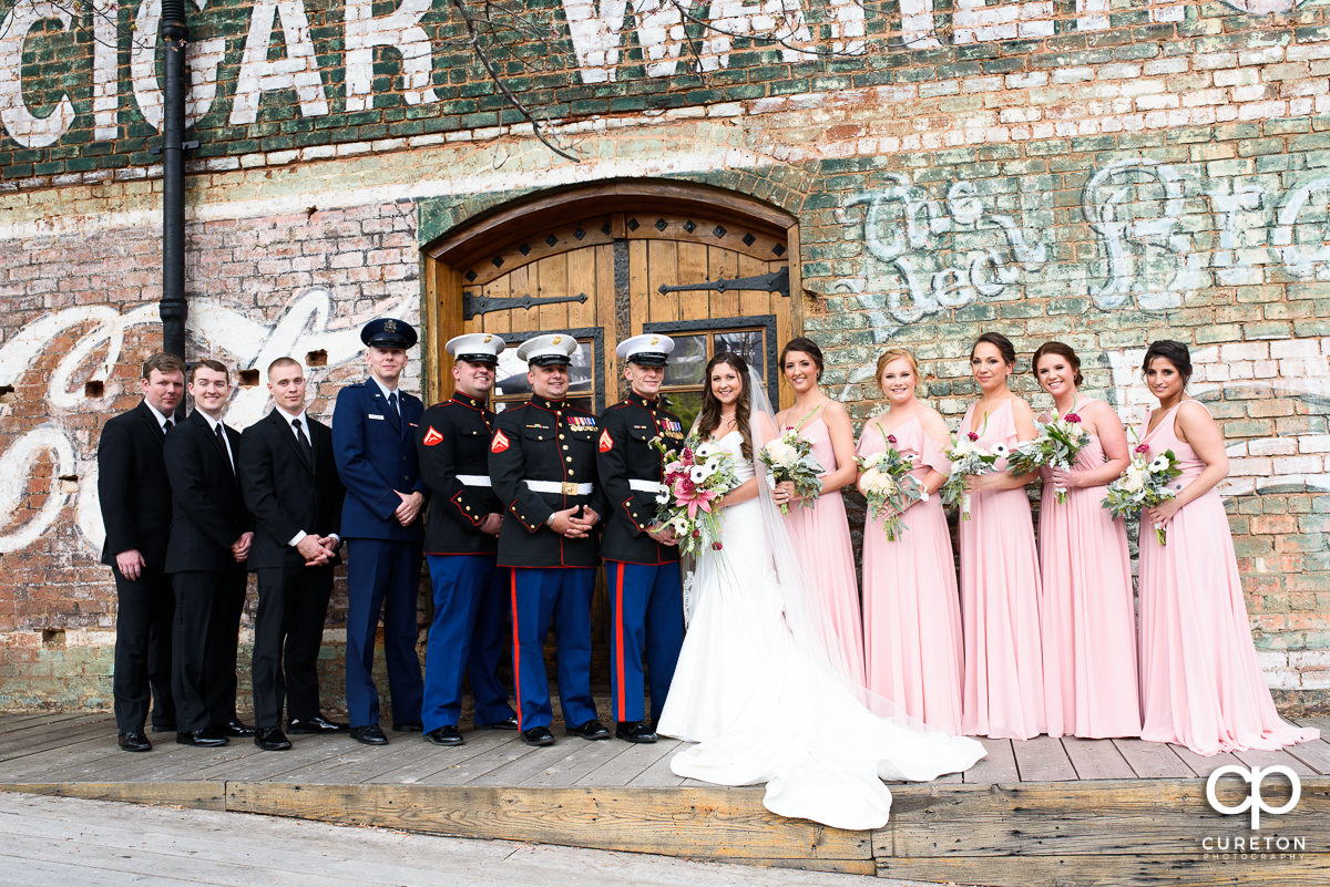 Wedding party on the back deck of Old Cigar Warehouse.