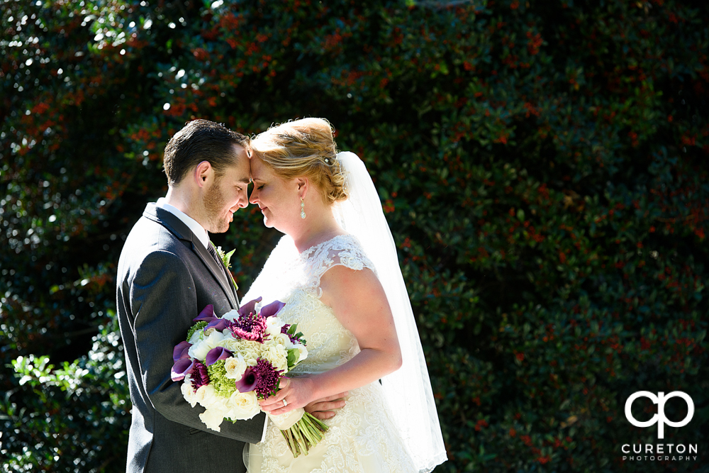 Bride and groom outside before their Ryan Nicholas Inn wedding.