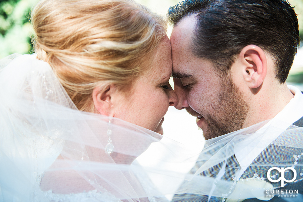 Close up of bride and groom.