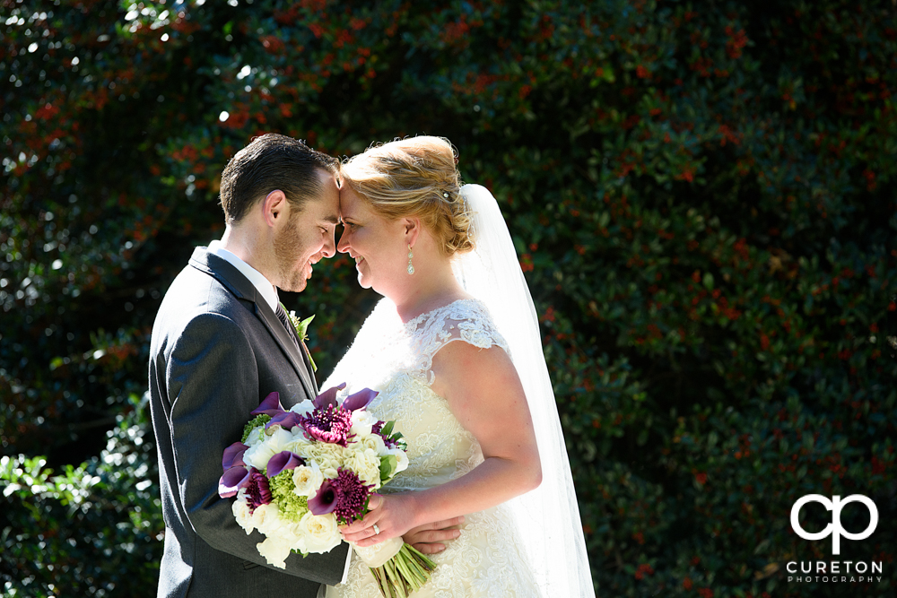 Bride and groom before their wedding at the Ryan Nicholas Inn in Mauldin, SC.