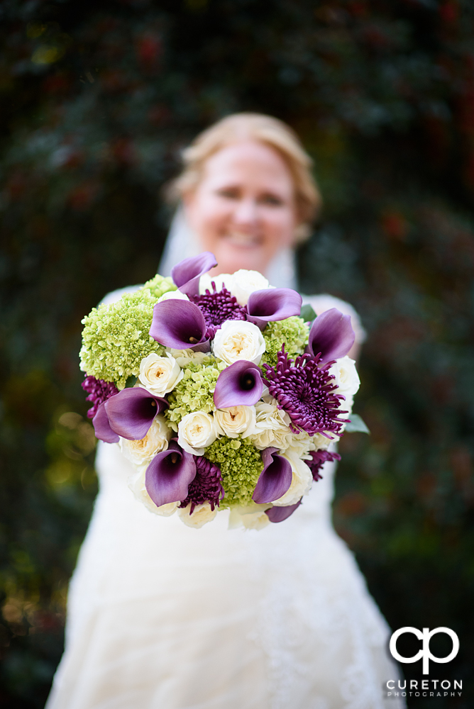 Bride holding her bouquet.