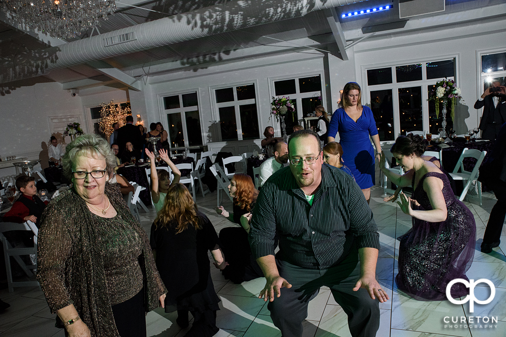 Guests dancing in the pavilion at the reception.