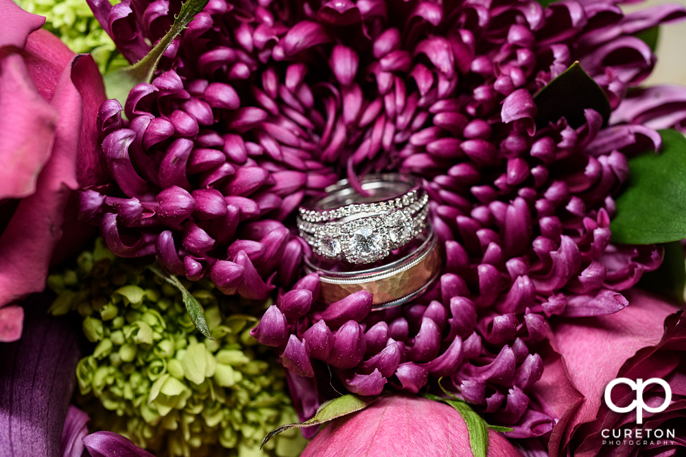 Wedding ring in the bouquet.
