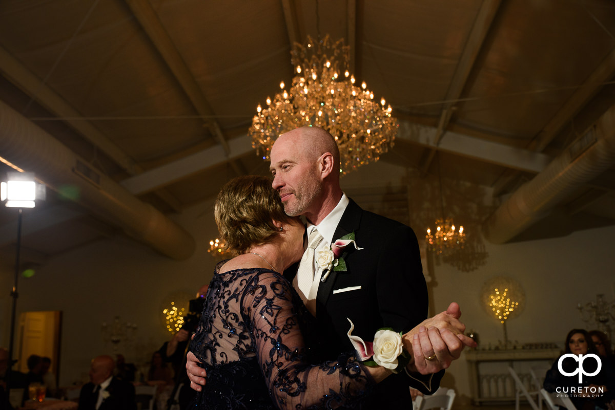 Groom dancing with his mother during the Ryan Nicholas Inn wedding reception.
