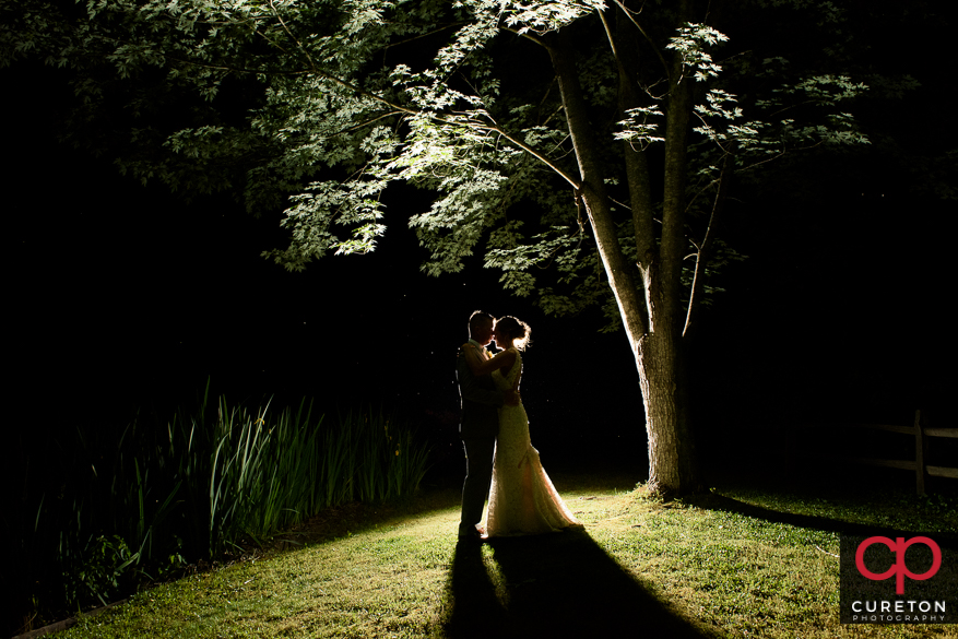 Epic backlit shot of the bride and groom.