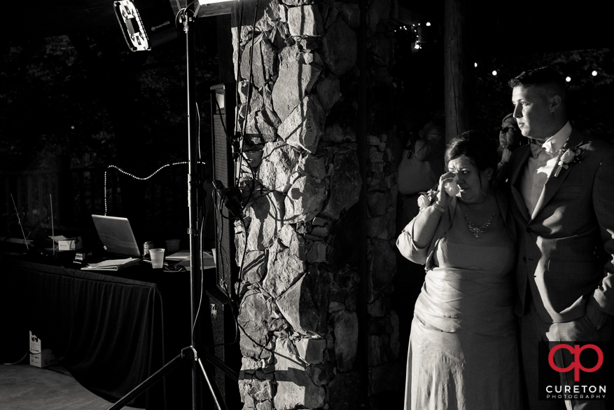 Mom crying at the reception.