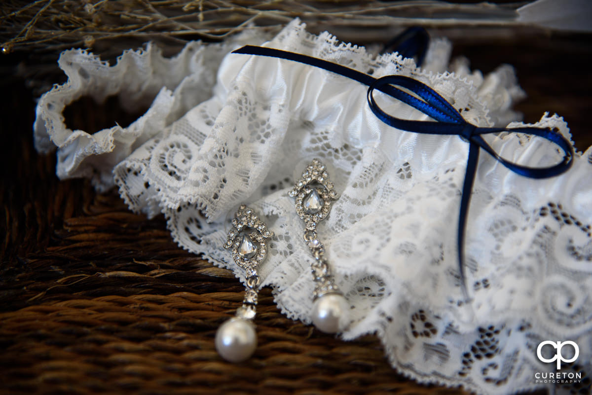 Bride's garter and jewelry.