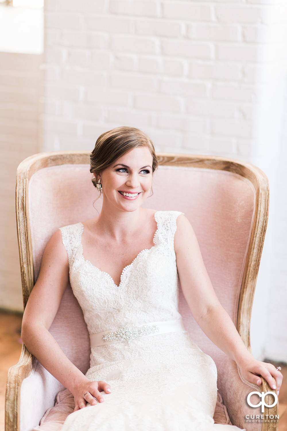 Bride laughing during her bridal session.