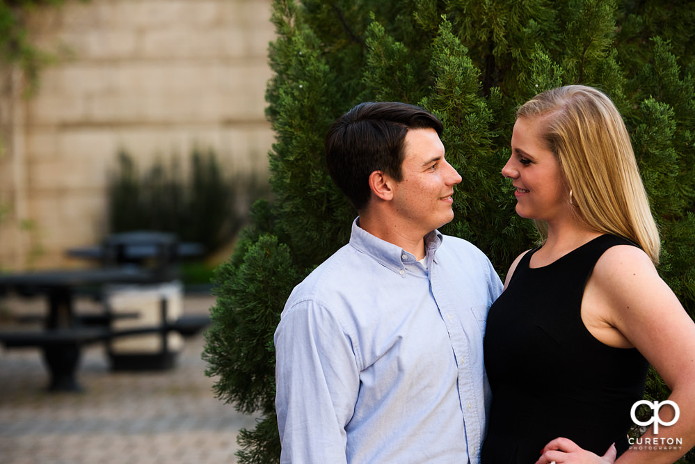 Engaged couple in downtown Spartanburg.