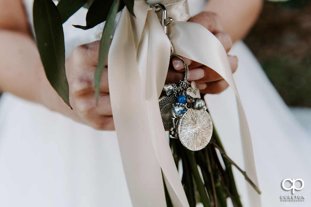 Detail on the bride's bouquet.