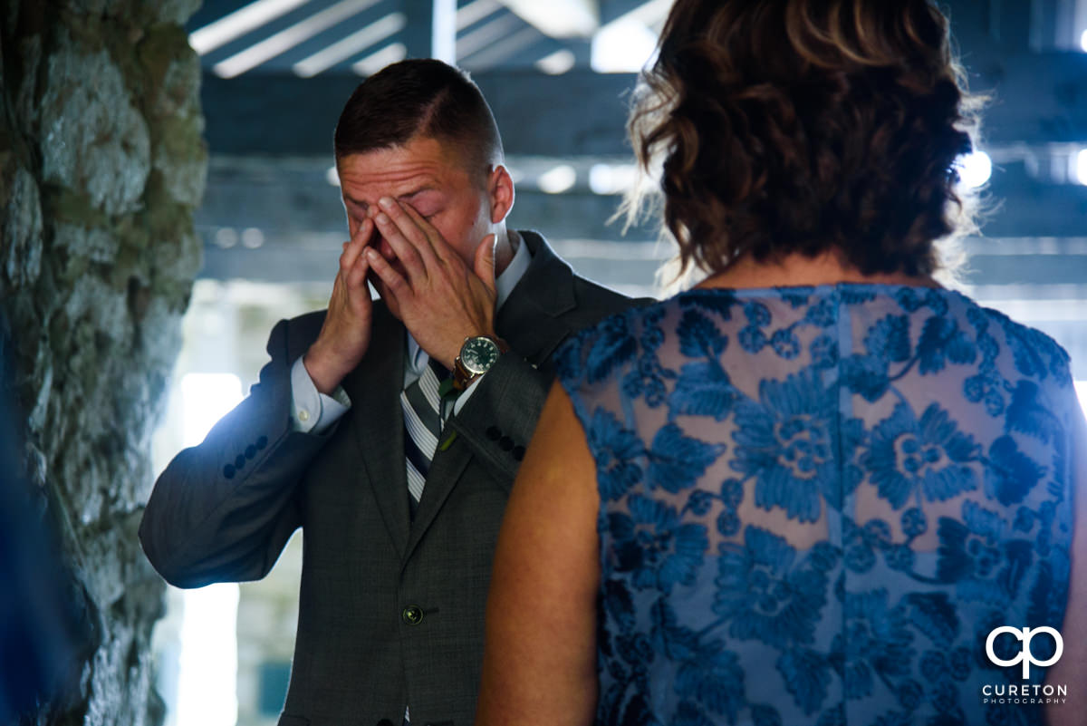 Groom getting emotional before the ceremony.