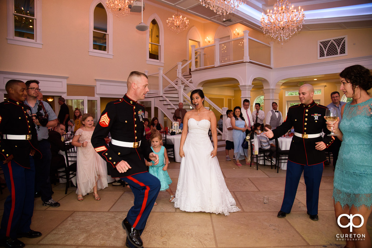 Marines line dancing at the reception.