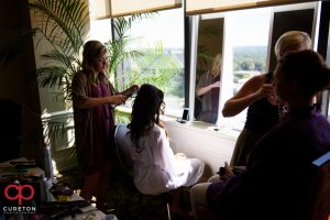 Bride getting her hair done.