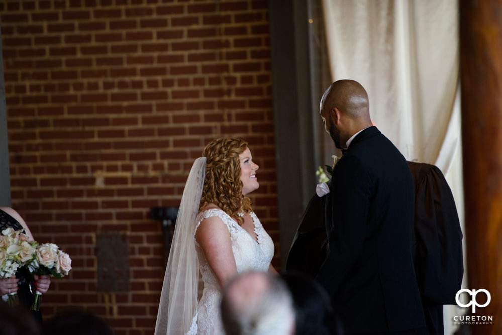 Wedding ceremony at The Loom at Cotton Mill Place in Simpsonville,SC.
