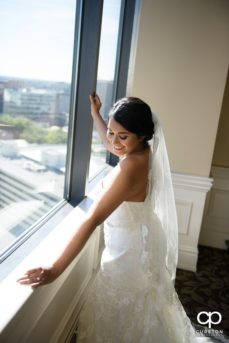 Bride smiling.