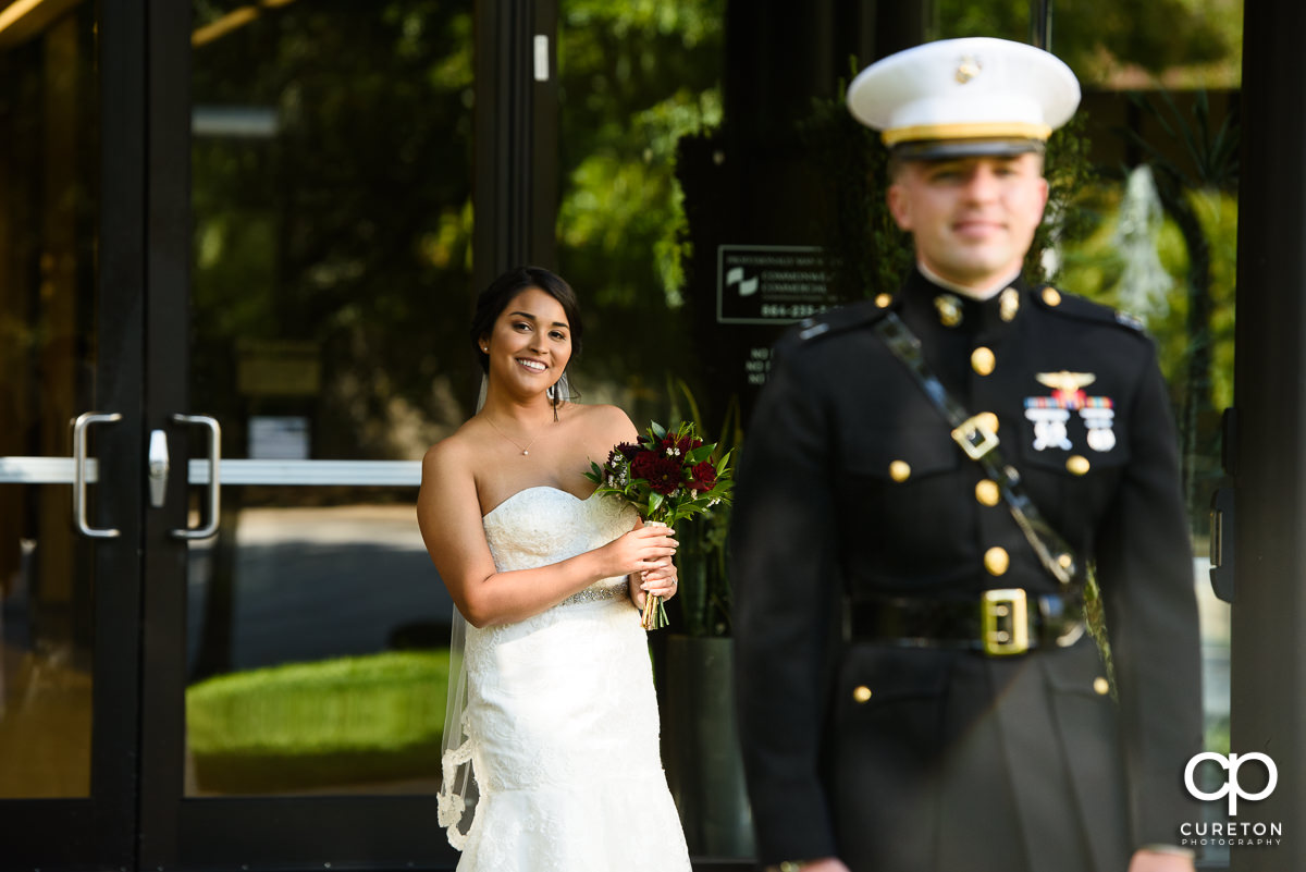 Bride and groom first look.