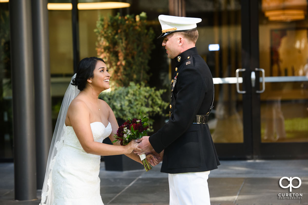 Groom and bride first look.