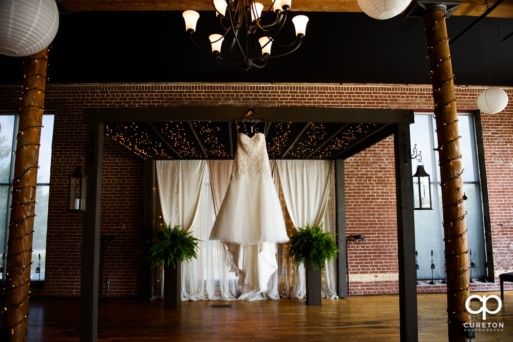 Bride's dress hanging at the Loom.