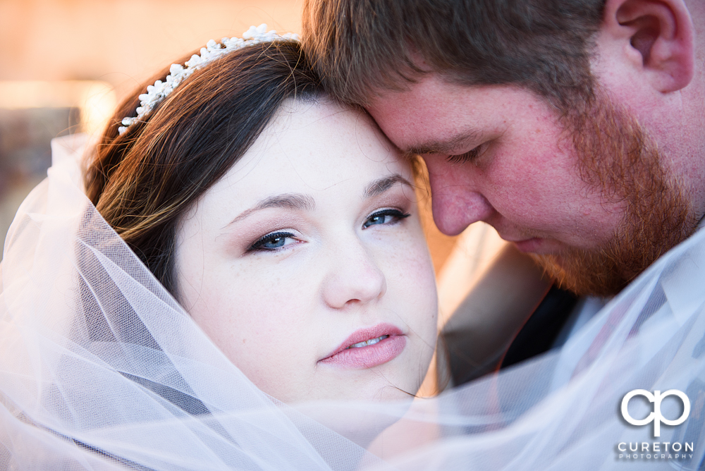 Close up of bride and groom.