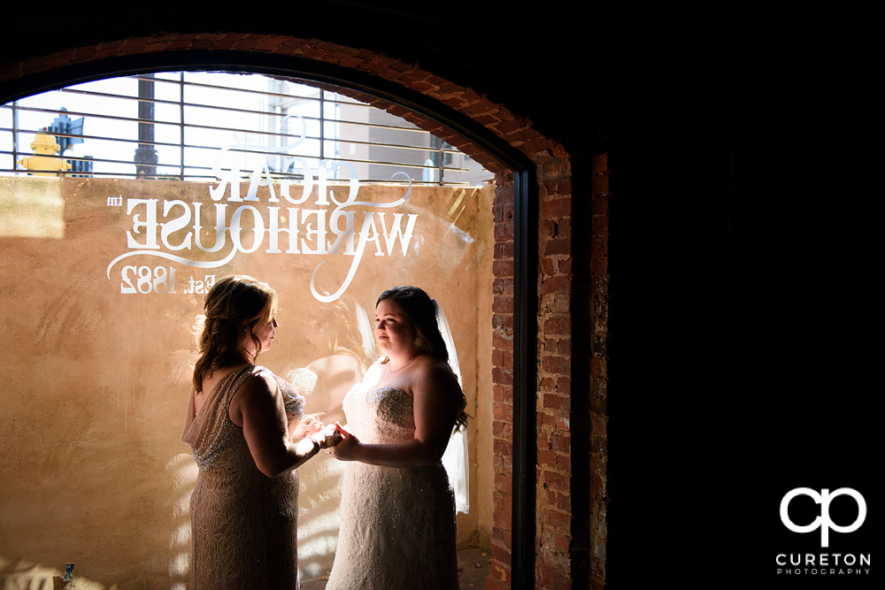 Bride and her mom before the Old Cigar Warehouse wedding.