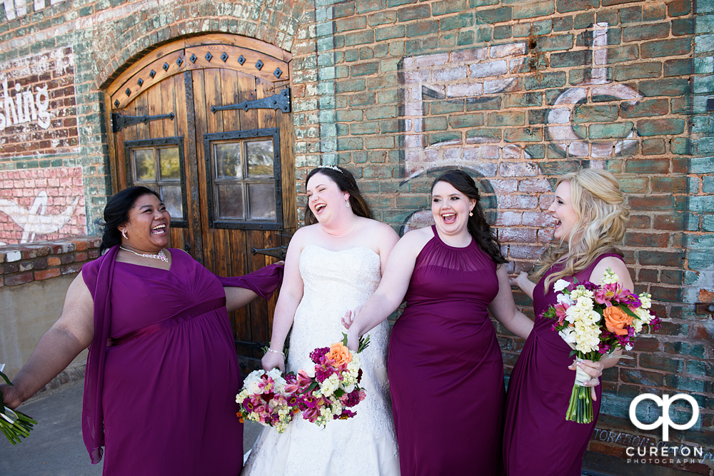 Bridesmaids having fun.