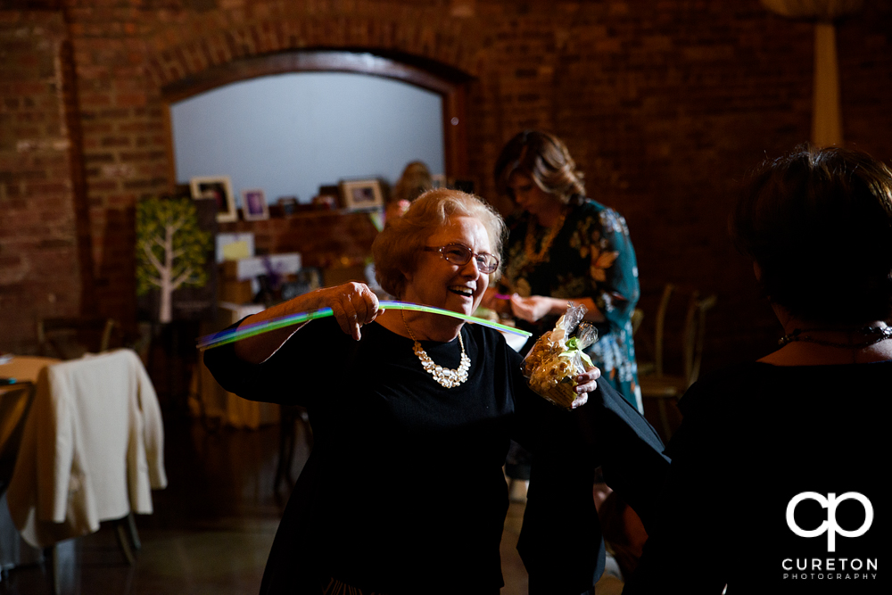 Wedding guests dancing.