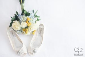 Bride's shoes and flowers.