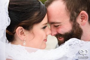 Close up of bride and Groom.