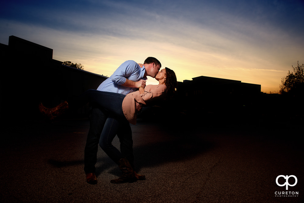 Engaged couple at sunset.