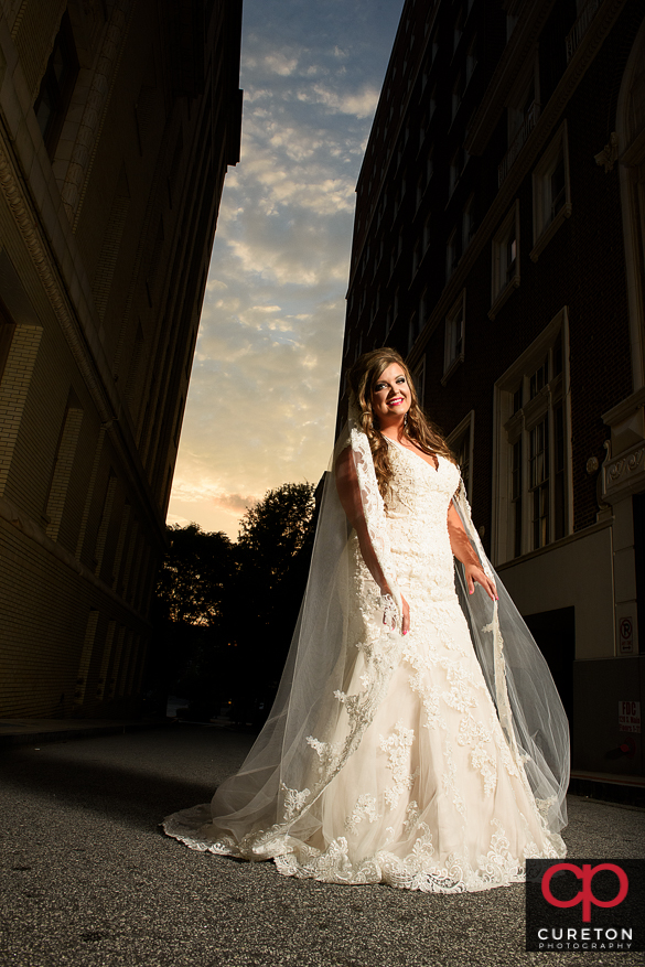 Bride standing outside the Westin.