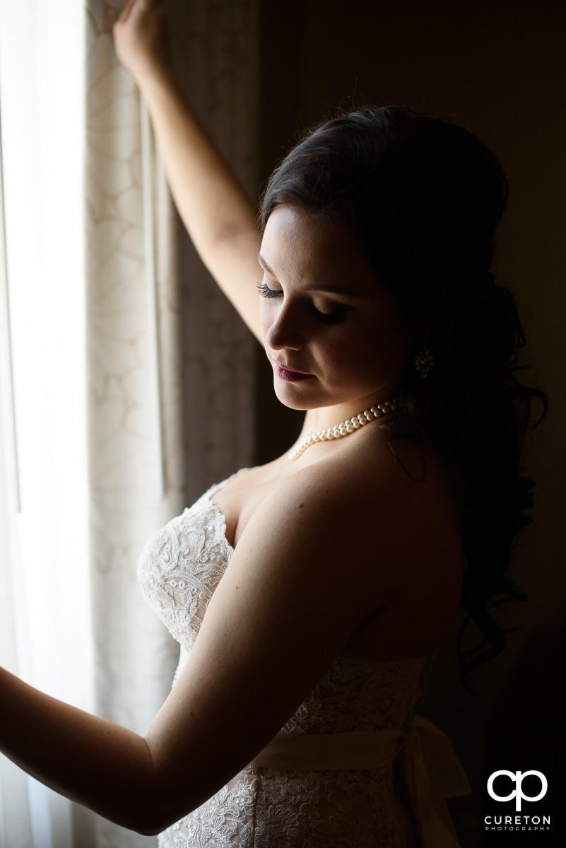 Bride getting ready at The Westin Poinsett Hotel in Greenville,SC.