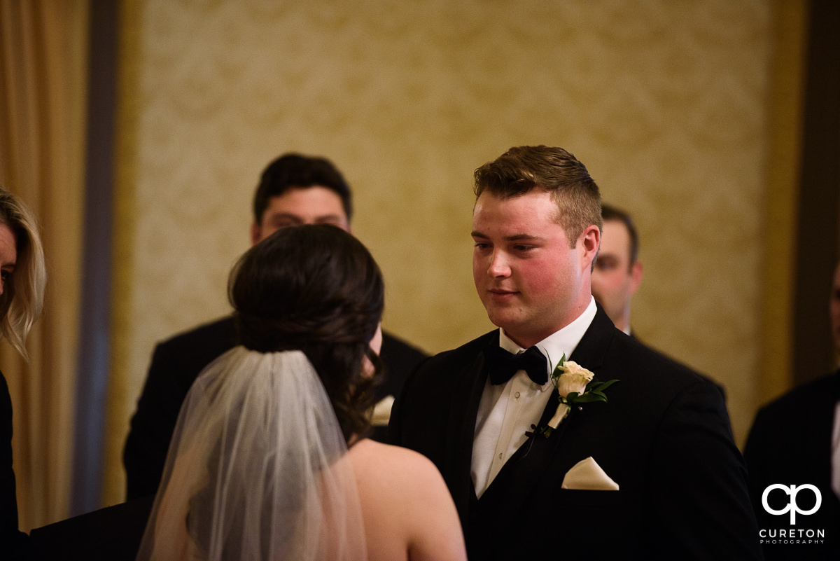 Groom during the ceremony.